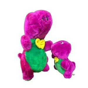 Vintage Barney dinosaur plush lot set of 2 stuffed animal toys 10" 7"